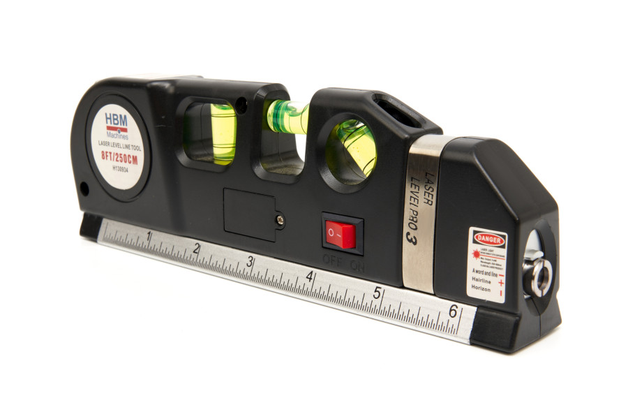HBM Waterpas met Multifunctionele Laser en Geïntegreerde Rolmaat 250 cm.