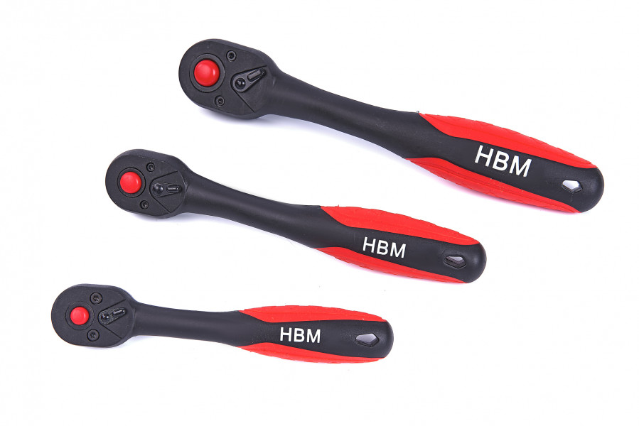 HBM 3/8" Professionele Premium Ratel 72 Tands Rood / Zwart