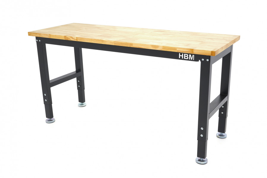 HBM 152 Cm. Professionele In Hoogte Verstelbare Werkbank Met Massief Houten Werkblad