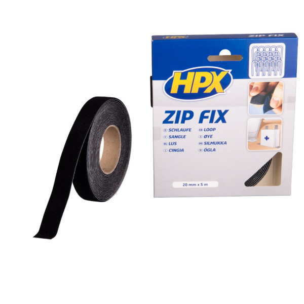 HPX Zip fix klittenband (lus) - zwart 20mm x 5m